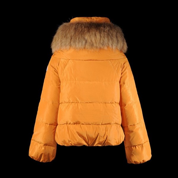 Moncler Arancione collo di pelliccia corta Cappotti